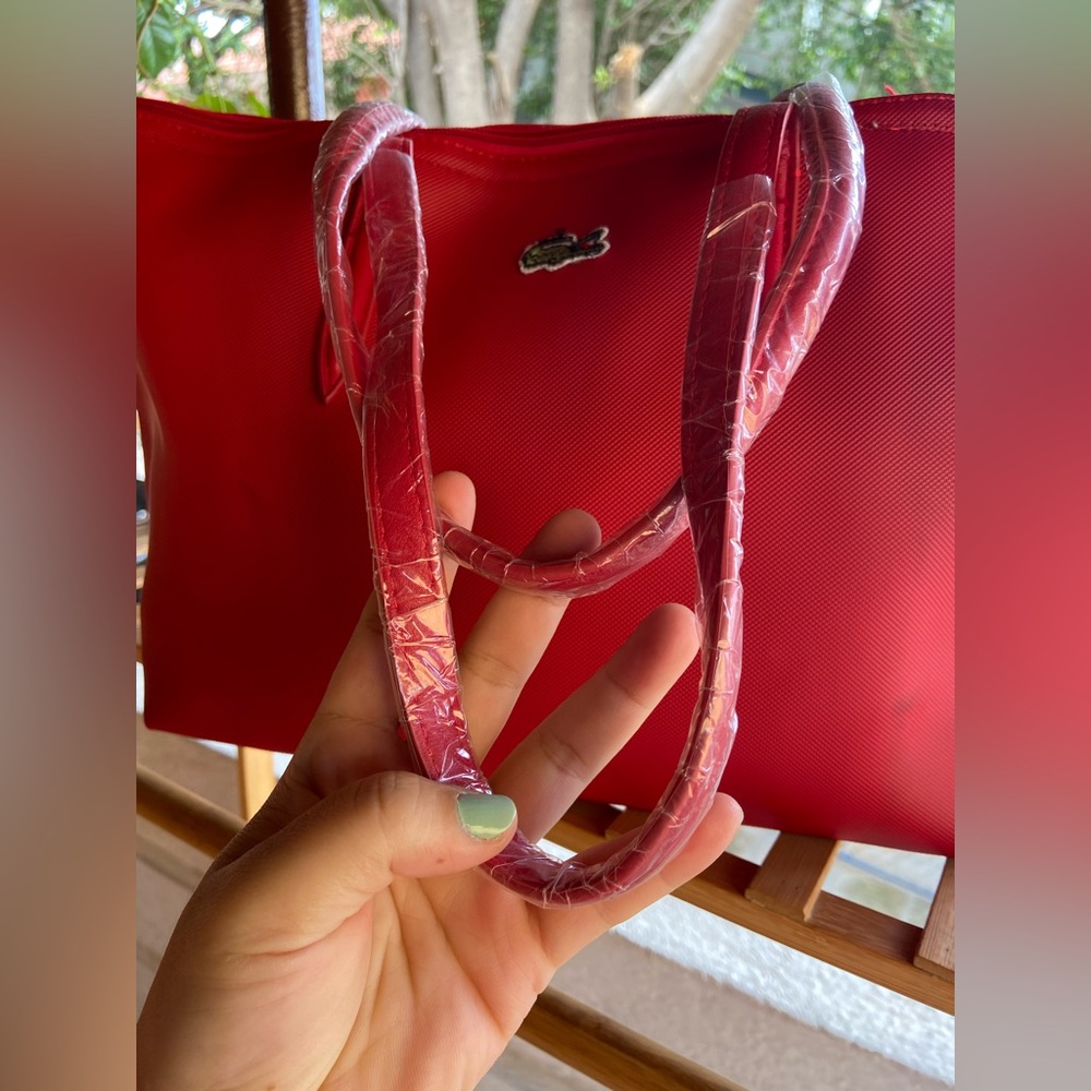 Lacoste Red Solid Tote Bag - Picture 13 of 16